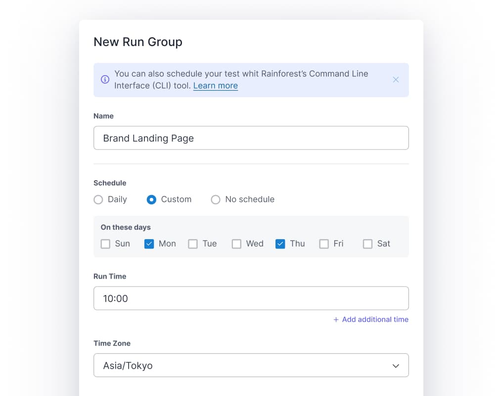 New Run Group modal after