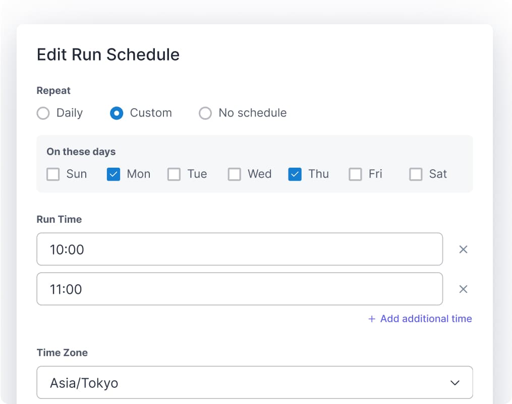 Run time settings after