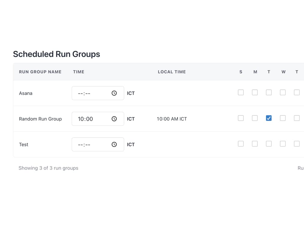 Run time settings before